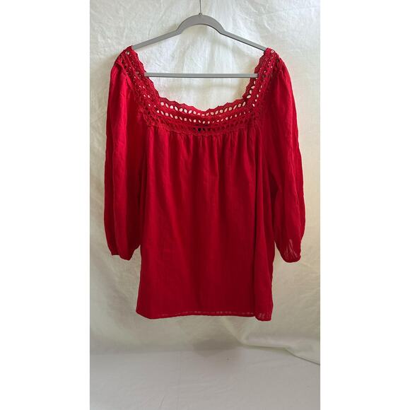 Lane Bryant 22 Red Three Quarter Sleeve Cutout Square Neck Line Knit Blouse - Picture 5 of 7